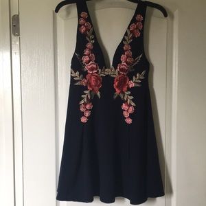 COPY - Luxxel size small navy blue dress with floral appliqués